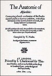 Title-page of Thomas Nashe's Anatomie of Absurditie, 1589
