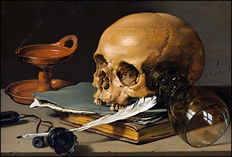Pieter Claesz, Still Life with a Skull and a Writing Quill, 1628, The Met