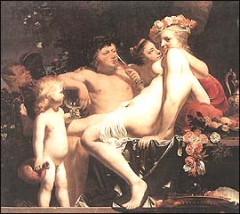 Caesar van Everdingen.  Bacchus with Two Nymphs and Cupid.